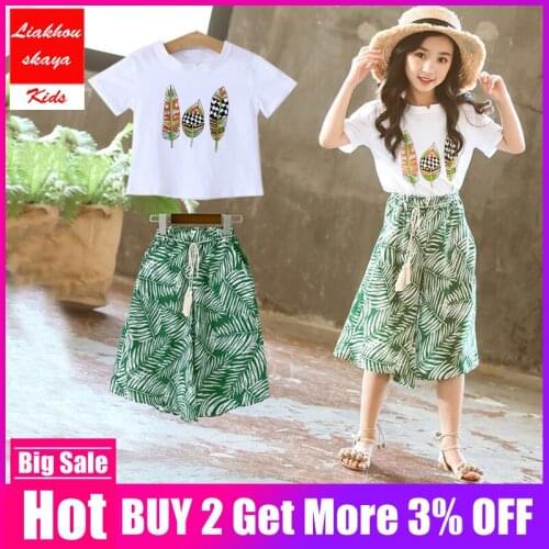 Liakhouskaya Children Summer Girls Clothing Sets Child Suit For Teenage Girl Short Sleeve Shirt Top+Shorts Kids Printed Clothes