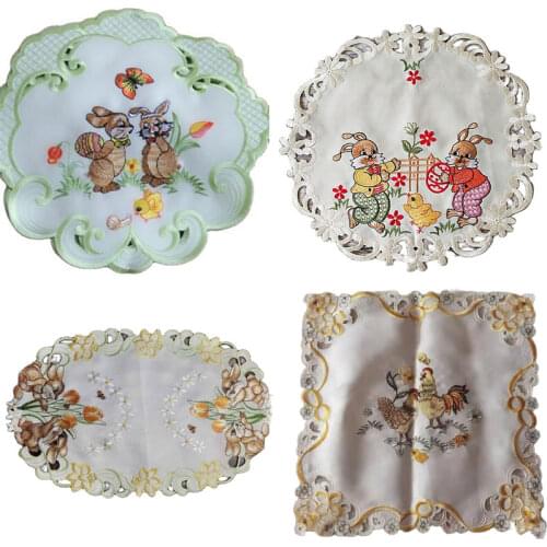 HOT rabbit Chicken egg embroidery lace table place mat pad cloth cup coaster Easter placemat mug doily kitchen tableware decor