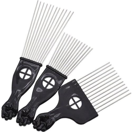 3 Size Black Fist Metal Comb African Hair Pik Afro Comb Metal Brush For Salon Hairdressing Hairstyle Styling Tool