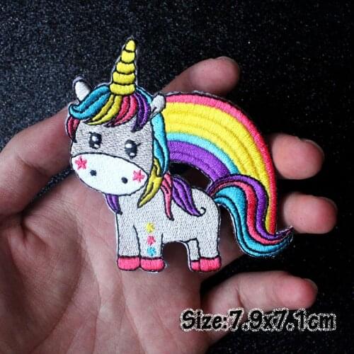 Nicediy Cartoon Lovely Patch Embroidered Patches For Clothing Unicorn Patch Iron On Patches On Clothes For Kids Stripe Washable