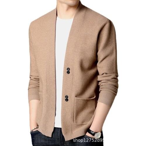 Men Sweater Spring Autumn New Youth Men Casual Clothing Men Knitwear Solid Color Cardigan Coat Solid Color All Match Pocket