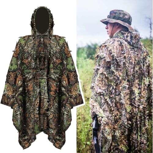 Outdoor Moro Ghillie Shooting Shirt Suit 3D Camouflage Sniper Hunting Clothe Leaves Multicam Poncho Cloak Stealth Cloak Military