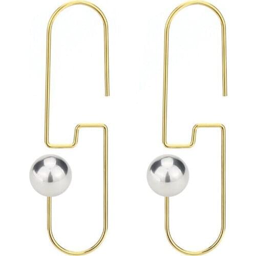 Wholesale Jewelry -- Titanium steel Beads Paper clip Hook Earrings For Women Jewelry Gold / White Color