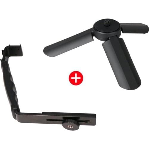 Mic Stand + Mini Tripod Set, Heavy Duty Photography L Bracket with 2 Standard Flash Hot Shoe Mounts For DJI OSMO Mobile 2/Boya B