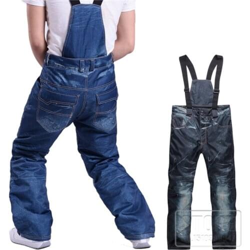 Skiing Ski Suspenders Jeans Sling trousers Denim Men skating Snowboarding Pants Sports Trousers Skiing jeans