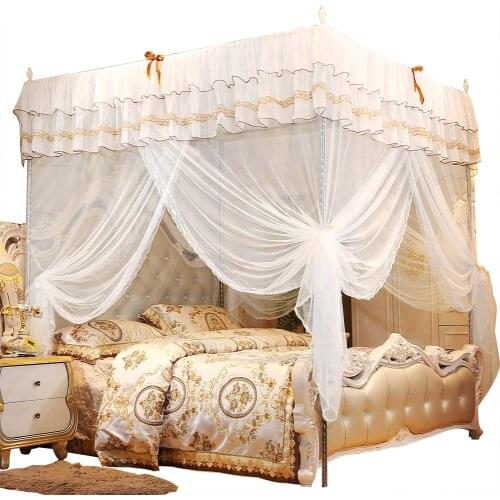 Luxury Princess Canopy Bed Curtains 4 Corner 3 Side Openings Post Bed Curtain Canopy Netting Mosquito Bed Tent Net Bedding