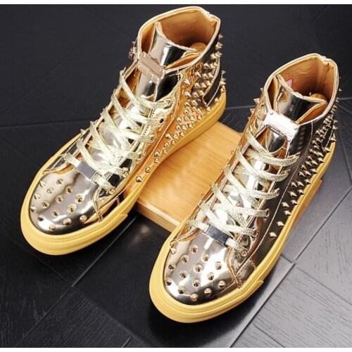 Luxe Rivets mens ankle boots,high tops for men,high casual leather shoes punk Martin boots and shoes mens designer loafers P5