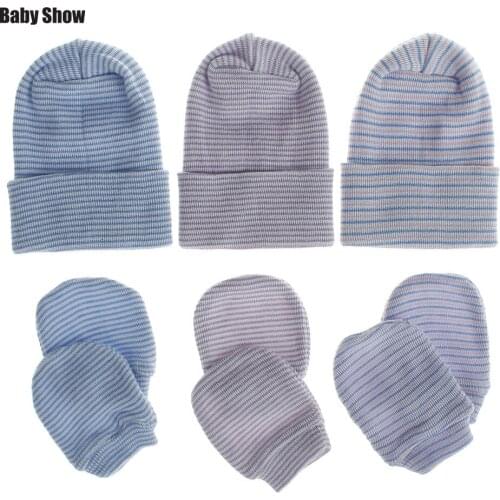 Newborn baby hat hedging hat Warm Cap+Knitted Gloves Kit Baby medical yarn sewing Soft Cute Warm Striped Caps Infant Unisex