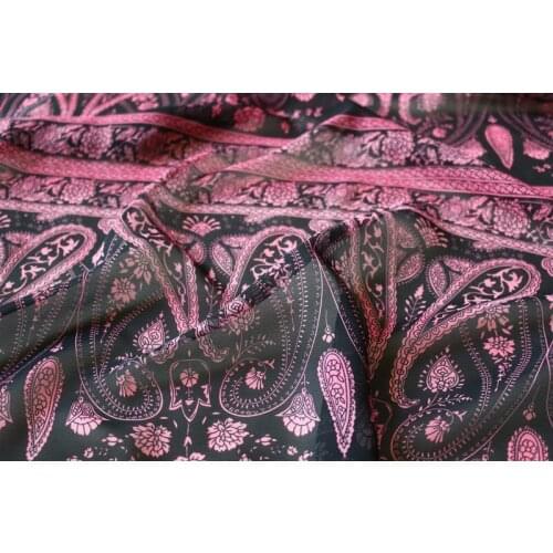 75D chiffon fabric rose red paisley black background Positioning printed on both sides for apparel and scarf CH1738