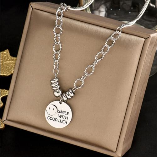 Titanium Steel Vintage Round Necklaces Girl Trend Dainty Smiley Sweater Chain Hip-hop Long Simple Prom Accessories Bijoux Femme