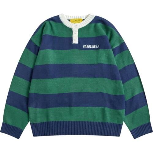 Euro Women Autumn Sweater Long Sleve O Neck CAROLINE Embroidery Ladies Loose Knitted Jumpers Tops Stripe Winter Knit Pullovers