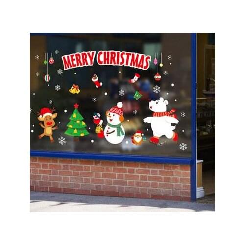 1 PC 45*60CM PVC Removable Wall Stickers New Year Christmas Snowman Santa Claus Snowflake Window Living room Wall Art Deco