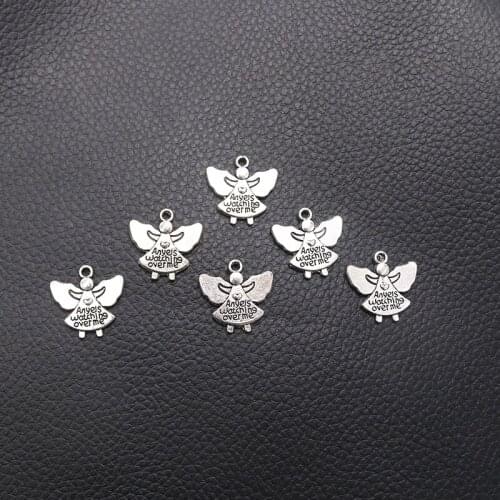 12pcs/lot Silver Plated Angels Watching Over Me Charm Metal Pendants DIY Necklaces Bracelets Jewelry Handicraft Accessories