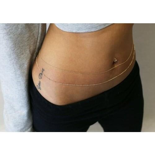 2021 New Fashion Double Bead Belly Waist Chains Women Sexy Bikini Beach Body Jewelry Strand Charms Vintage Waistband