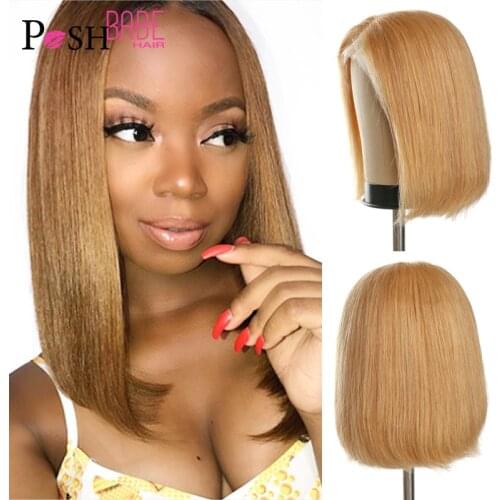 #27 Color Bob Lace Wigs 180% Density Remy 13x1 T Part Short Human Hair Wigs Pre Plucked Brazilian Straight Lace Human Hair Wigs