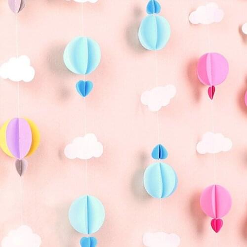 3D Hot Air Balloon Cloud Paper Pull Flower Garlands Banner Hanging for Wedding Birthday Party Christmas Decor Kids Room Decor