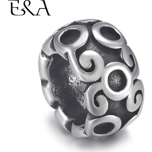 4pcs Stainless Steel Drum Bead Charms Scroll 8mm Large Hole for Leather Jewelry Bracelet Making Metal Beads DIY Supplies Parts