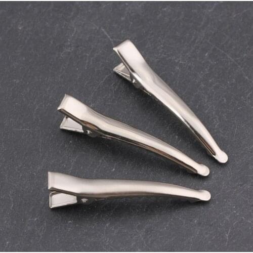 50pcs/lot Blank Rhodium Color Crocodile Hair Clips Empty Single Prong Alligator Girls Hair Pins for Decoration Barrette Making