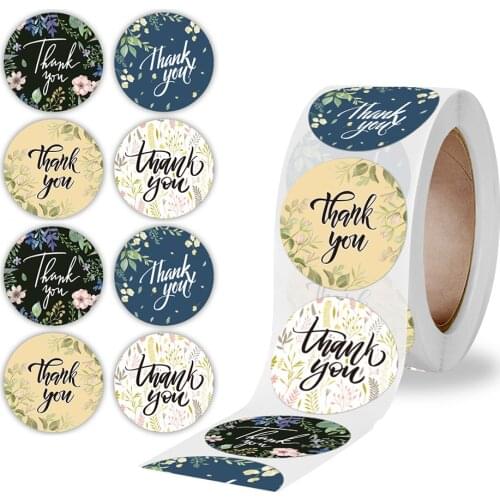 500pcs/roll 2.5/3.8cm Thank You Flower Plant Stickers DIY Decorations Gift Greeting Card Labels Planner Stickers