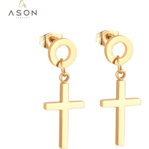 ASONSTEEL Rose Gold/Silver Color Top 316L Stainless Steel Korean Statement Cross Stud Earring 2019 for Women Jewelry Earring Set