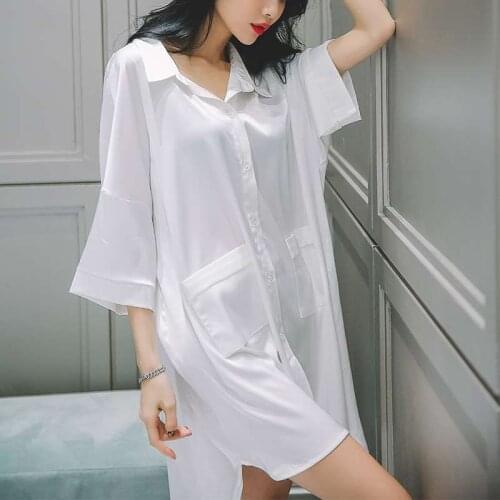 Satin Nightgown Women Silky Nightdress Sleep Dress White Intimate Lingerie Sexy Sleepwear Nightwear Soft Home Clothes Homewear