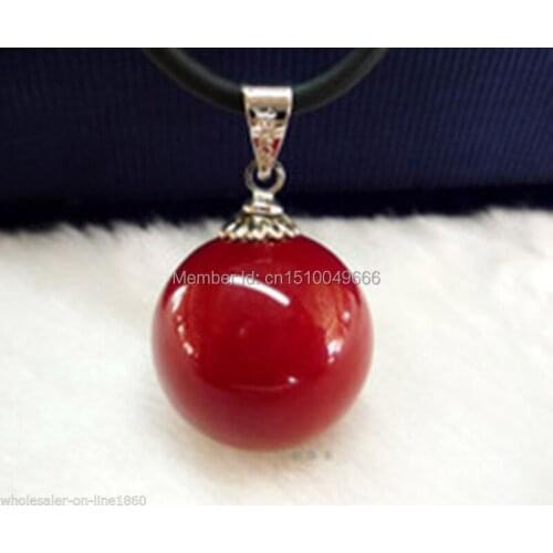 FREE SHIPPING hot sell >>Pretty Red 14MM South Sea shell Pearl round pendant AAA