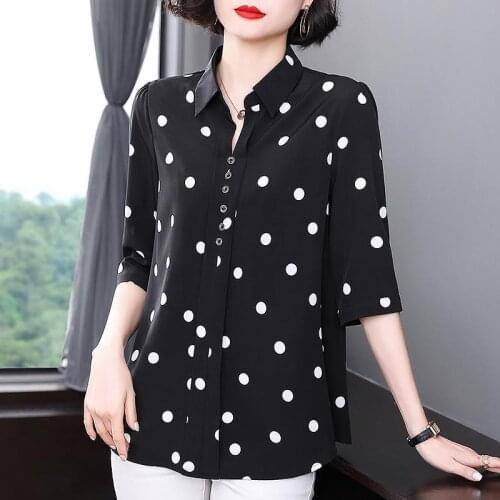 Plus Size Women Clothing Half Sleeve Spring Summer Style Blouses Shirts Casual Lady Polo-Neck Dots Loose Blusas TopsDM0021