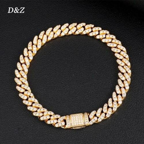 D&Z 8mm Miami Cuban Link Bracelet Bling AAAA Zircon Charm Mens Hip Hop Chain Women Jewelry
