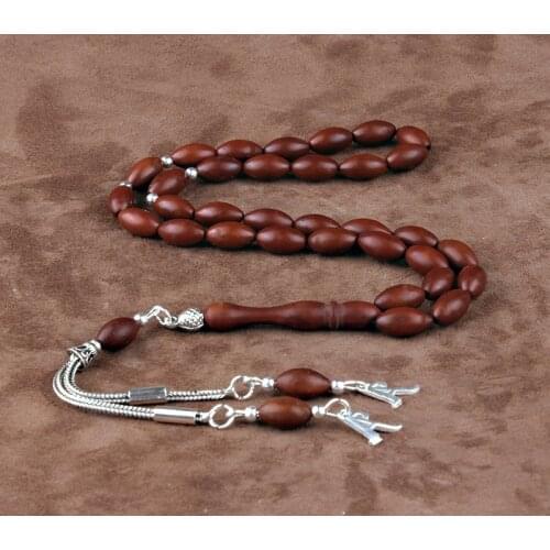 Natural Kuka Seed 925 Silver Tassel 33 Beads For Prayer Tasbih Muslim Rosary Men Women Meditation Jewelry From Turkey