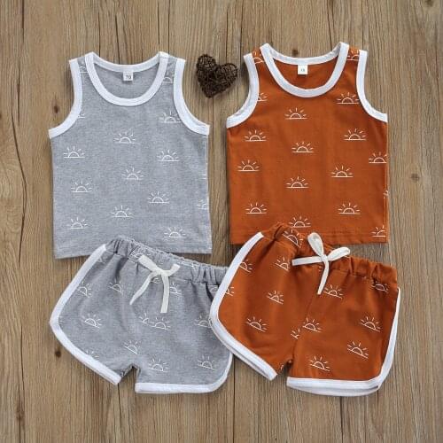 Citgeett Summer Kids Baby Boy Girl Clothes Cartoon Sun Print Sleeveless Top Vest+Loose Shorts Sport Tracksuit Clothes Set