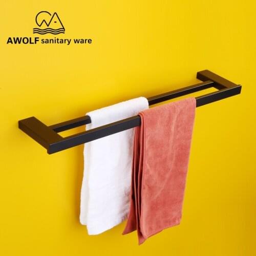 Square Towel Holder 60cm Double Towel Bar Stainless Steel Wall Mounted Bathroom Towel Rack Black Color Kitchen rack AZ5113