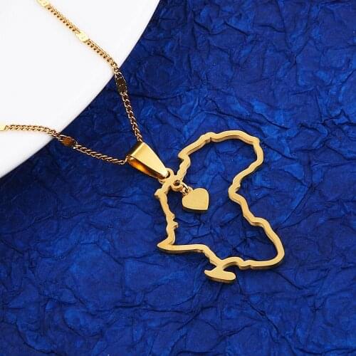 Stainless Steel African Map Pendant Necklace Map of Africa Continent Trendy Heart Charm Jewelry