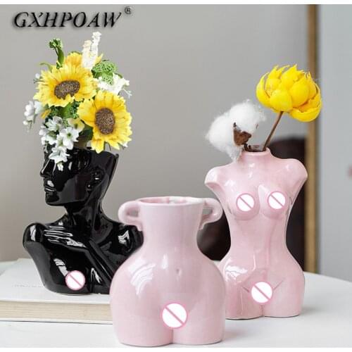 Human Body Art Ceramics Vase Nude Female Exquisite Flower Pot Home Flower Arrangement Vase Ornament Creativity Potted Decoration