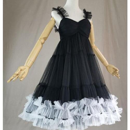 2021 High end customization Custom fashion Black suspender doll dress A-line shawl mesh dress high quality unique