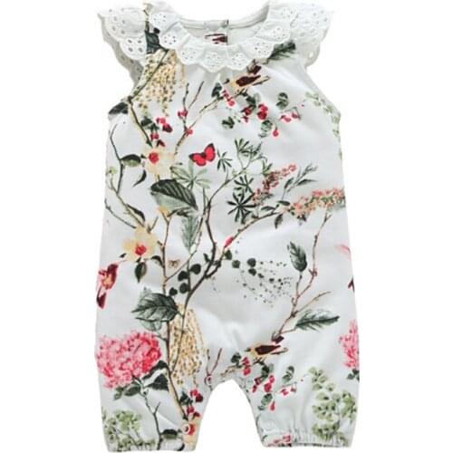 Newborn Baby Girl Princess Rompers Lace Flowers Jumpsuits Girls Clothes For Newborn Summer Baby Body Suits One-Pieces 2021