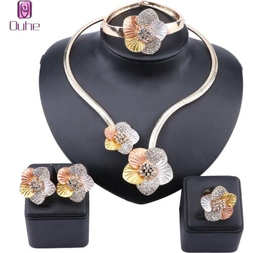African Beads Jewelry Sets Flower Crystal Pendant Necklace Earrings Bracelet Rings For Women Wedding Party Accessories Sets