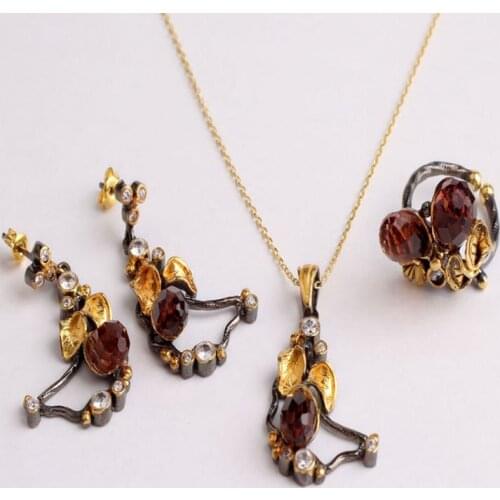 Zultanite Jewelry Set Gold Plated, Woman Delicate Silver Zultanite Ring+Necklace+Earrings, Handmade Woman Silver