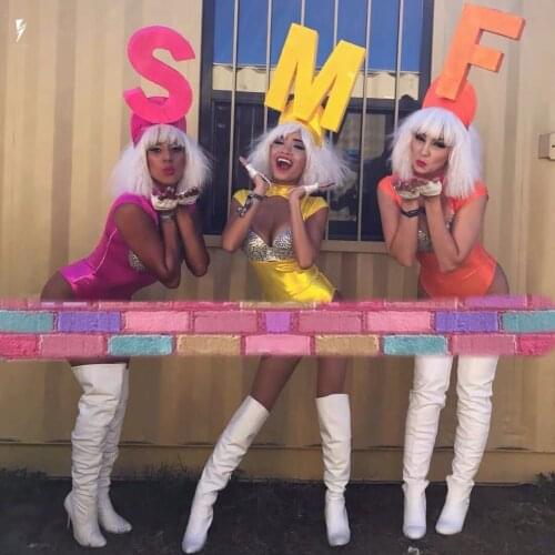 Nightclub party dance stage show hot girl clothing Sexy Alphabet gogo costume headdress gloves bra bodysuit set