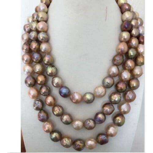 Beautiful 12-13mm baroque multicolor pearl necklace 50inch