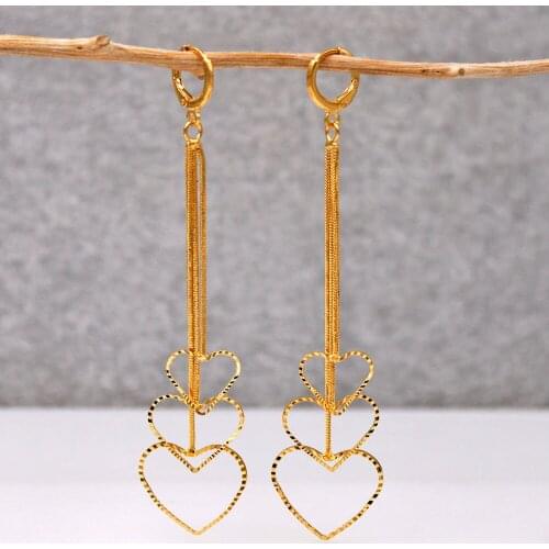 Trendy 18k Gold Copper Plated Dangle Drop Chain Heart Earrings For Women Girls Fashion Jewelry Accessories Wedding Party Gift
