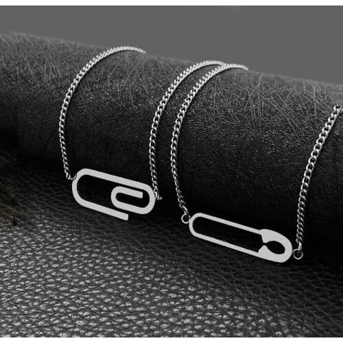 Fashion titanium steel geometric pendant retro hipster necklace female paper clip simple personality temperament hot sale