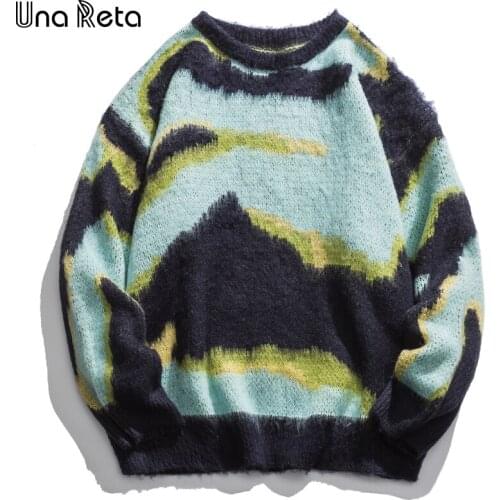 Una Reta Tie Dye Sweater Men Streetwear Autumn Winter Pull Homme Casual Pullover Knitted Sweater Couple Oversized Sweater