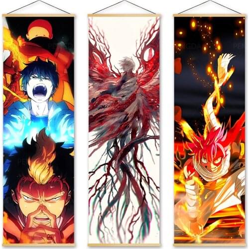 Canvas Print Fairy Tail Painting Wall Art Tokyo Ghoul Picture Poster Popular Anime Role Home Decor Solid Wood Hanging Scrolls