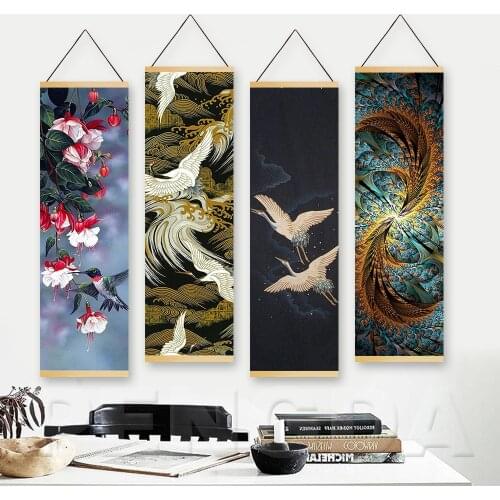 Wall Art Canvas Hanging Painting Poster Red-crowned Crane Nordic Print Animal Picture Home Deco Scroll Children Room Unique Gift