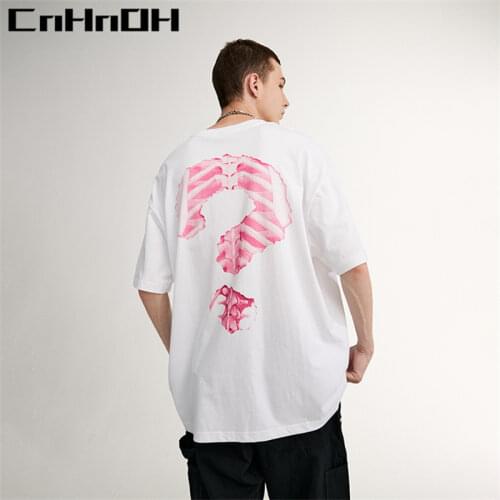 CnHnOH New Spring Summer Trend High Street T-Shirts Hot Selling Skeletal Question Mark Oversize Short Sleeve C013