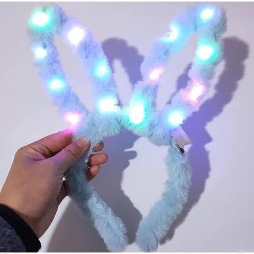LED Flashing Plush Rabbit Ears Headband Women Girls Bunny Light Up Hairband Headwear Glowing Hoop Wedding Birthday Party Favors