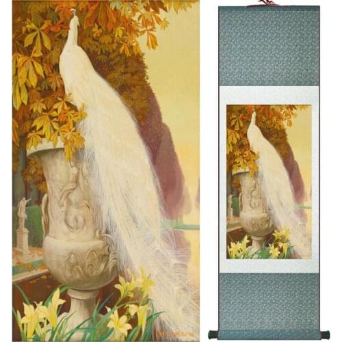 Peacock and flower painting Home Office Decoration Chinese scroll painting traditional birds and flower painting 042101