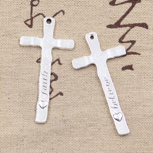 6pcs Charms One Side Cross One Side Faith 47x23mm Antique Making Pendant fit,Vintage Tibetan Bronze,DIY Handmade Jewelry