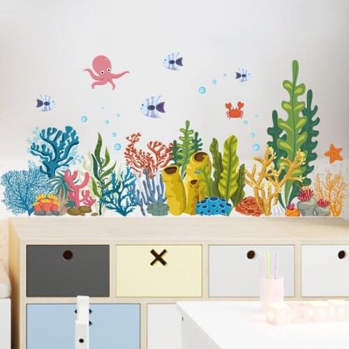 Underwater Seabed World Wall Stickers Coral Fish Bathroom Decoration Waterproof Home Decor Skirting Decal For Kids Rooms Vinyl