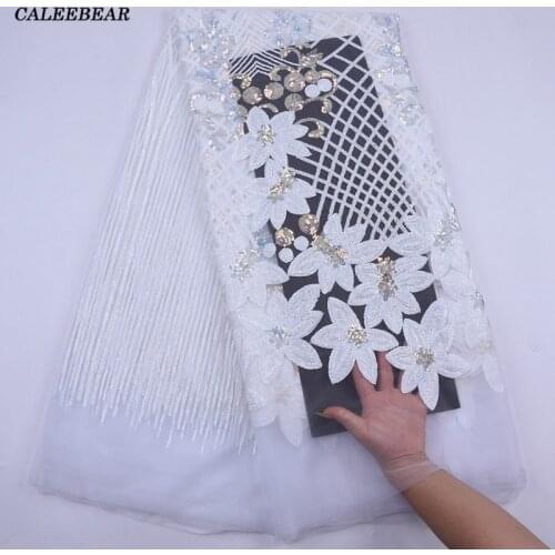 Latest White Sequins Nigerian Mesh Lace Material Wedding Dress African Lace Fabric High Quality French Tulle Lace Fabric S2074